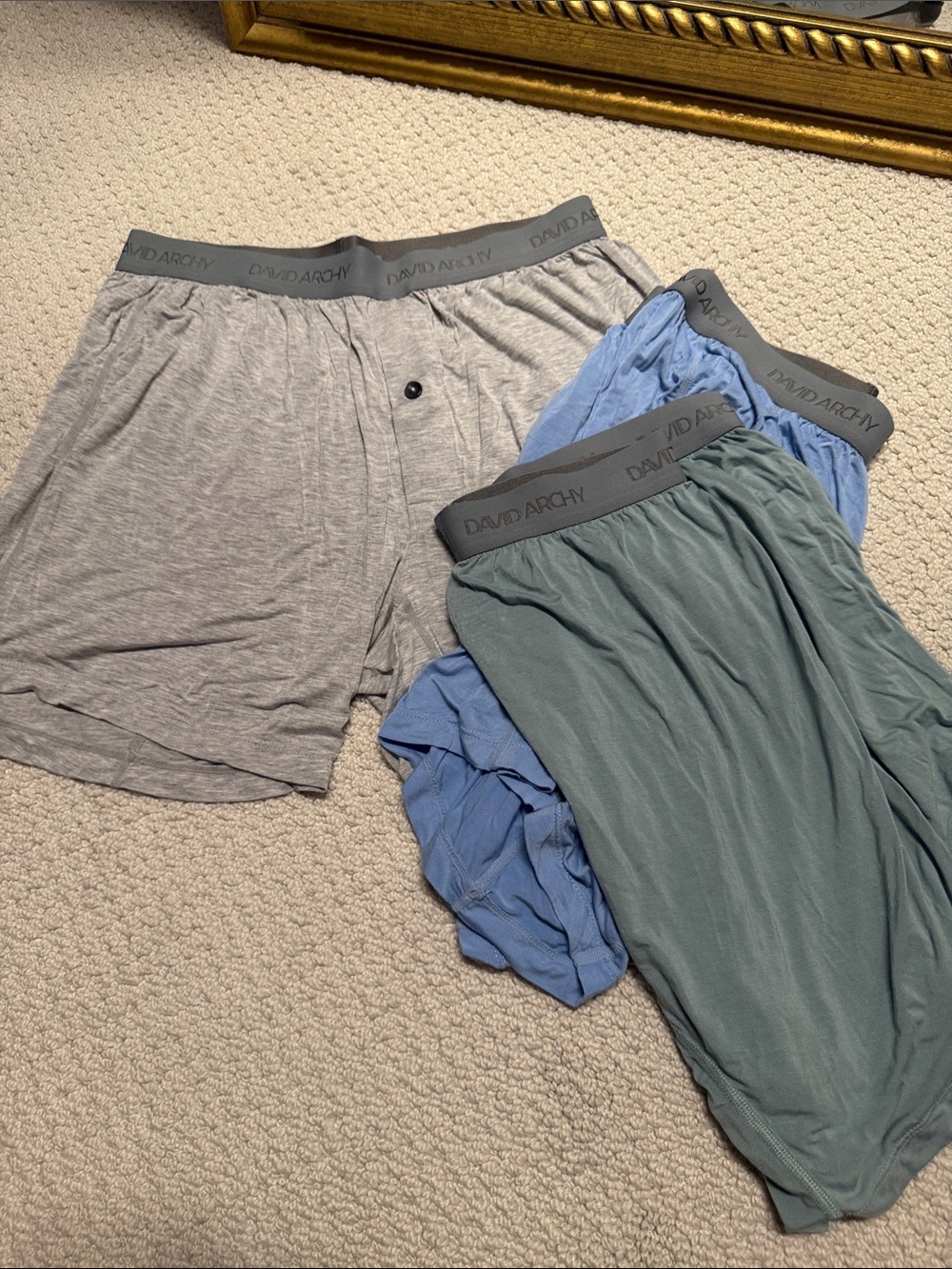 David Archy Men’s Boxer Briefs 3-Pack — Gray, Light Blue, Teal-Green